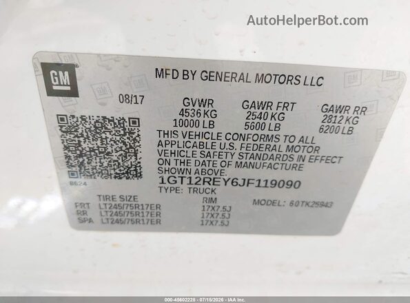 1GT12REY6JF119090 2018 GMC SIERRA White Engine compartment view