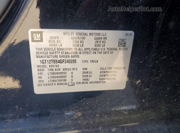 1GT12TE84GF240285 2016 GMC SIERRA Black ძრავის განყოფილების ხედი