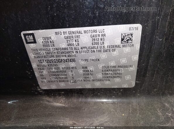 1GT12UEG5GF247436 2016 GMC SIERRA Black Widok naklejki z numerem VIN
