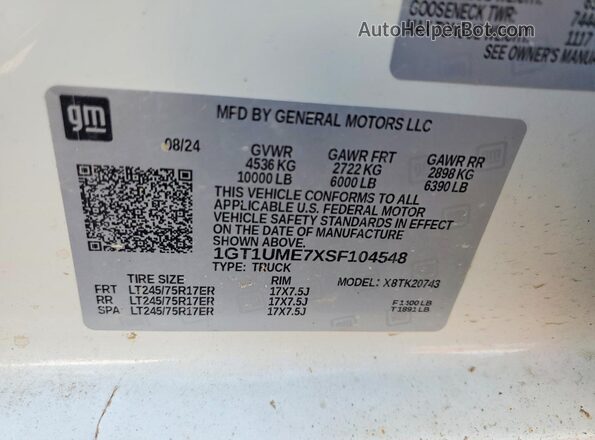 1GT1UME7XSF104548 2025 GMC SIERRA White Вид підкапотного простору