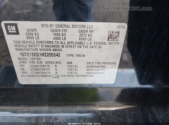 1GT21SEG1HZ205342 2017 GMC SIERRA Black Շարժիչի բաժամունքի տեսք