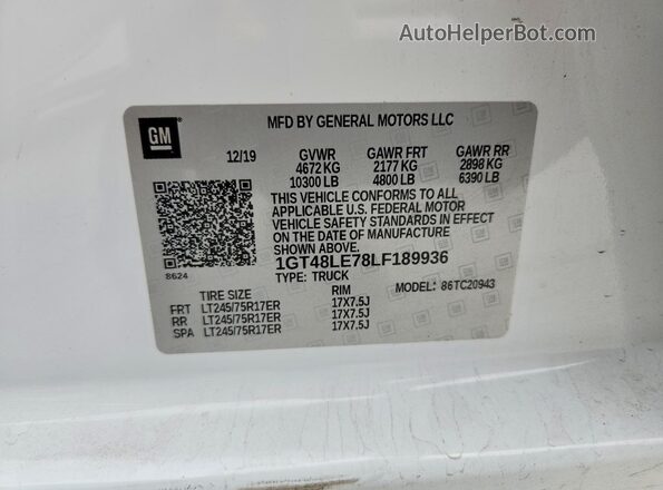 1GT48LE78LF189936 2020 GMC SIERRA White Vista de la etiqueta del VIN