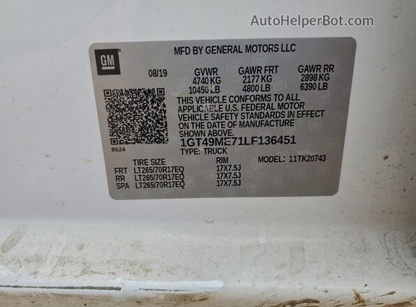 1GT49ME71LF136451 2020 GMC SIERRA White Widok komory silnika
