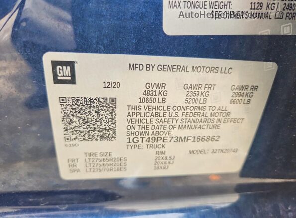 1GT49PE73MF166862 2021 GMC SIERRA Blue Widok komory silnika