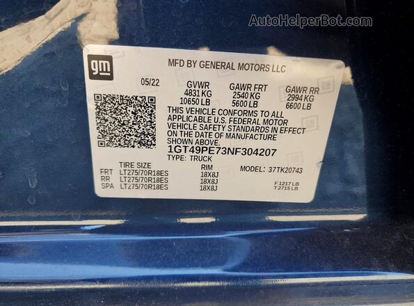 1GT49PE73NF304207 2022 GMC SIERRA Blue ძრავის განყოფილების ხედი