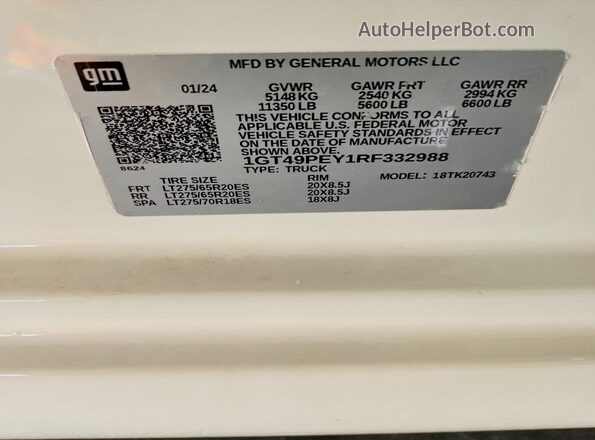1GT49PEY1RF332988 2024 GMC SIERRA White Շարժիչի բաժամունքի տեսք
