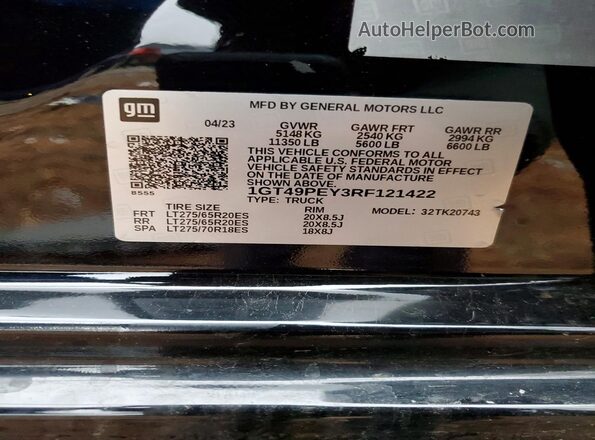 1GT49PEY3RF121422 2024 GMC SIERRA Черный Вид подкапотного пространства