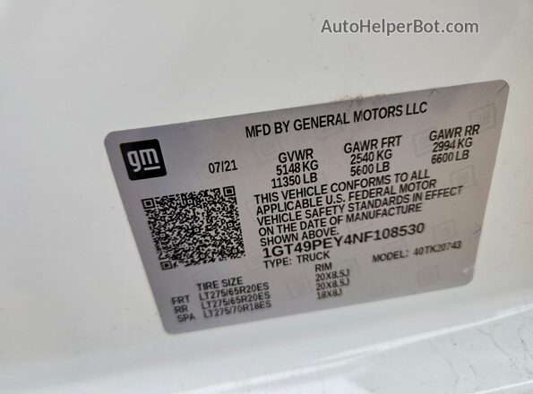 1GT49PEY4NF108530 2022 GMC SIERRA White Engine compartment view