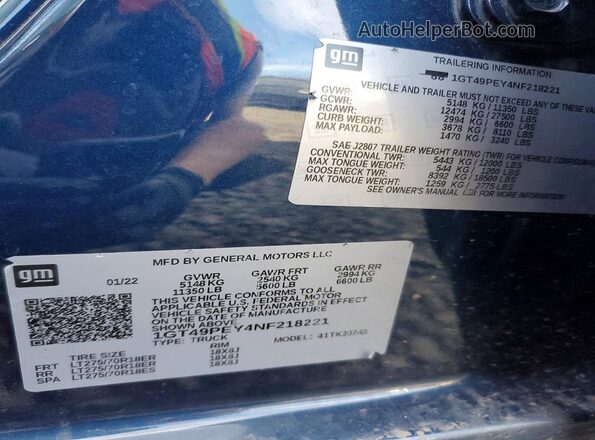 1GT49PEY4NF218221 2022 GMC SIERRA Синий Вид подкапотного пространства