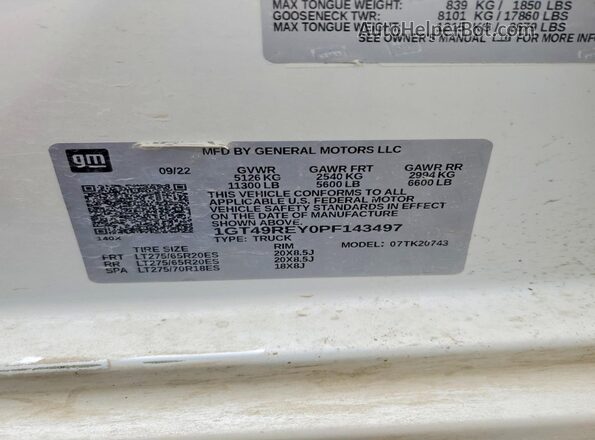 1GT49REY0PF143497 2023 GMC SIERRA White Вид підкапотного простору