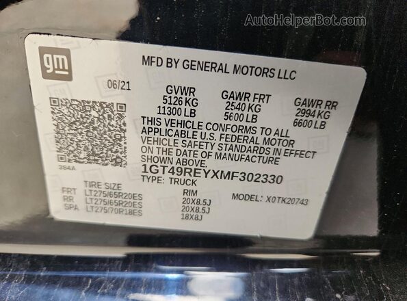 1GT49REYXMF302330 2021 GMC SIERRA Black Շարժիչի բաժամունքի տեսք