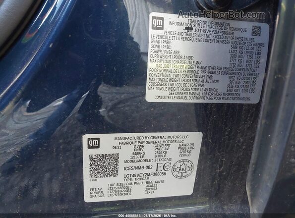 1GT49VEY2MF306056 2021 GMC SIERRA Blue Widok komory silnika