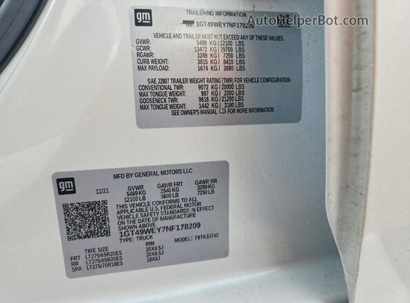 1GT49WEY7NF178209 2022 GMC SIERRA Белый Вид подкапотного пространства