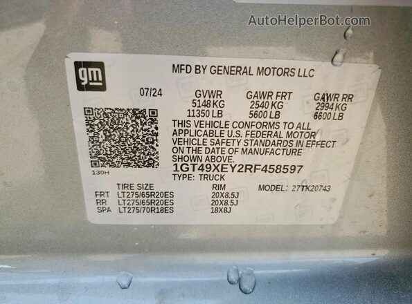 1GT49XEY2RF458597 2024 GMC SIERRA Silver ძრავის განყოფილების ხედი