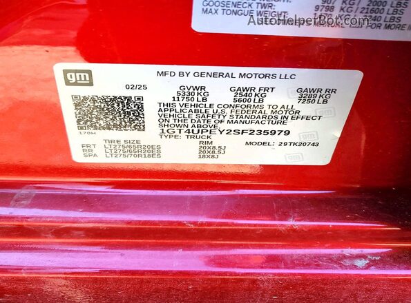 1GT4UPEY2SF235979 2025 GMC SIERRA Maroon Engine compartment view