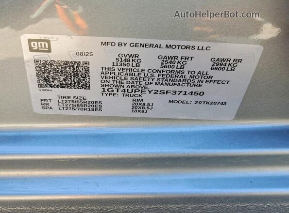 1GT4UPEY2SF371450 2025 GMC SIERRA Gray Engine compartment view