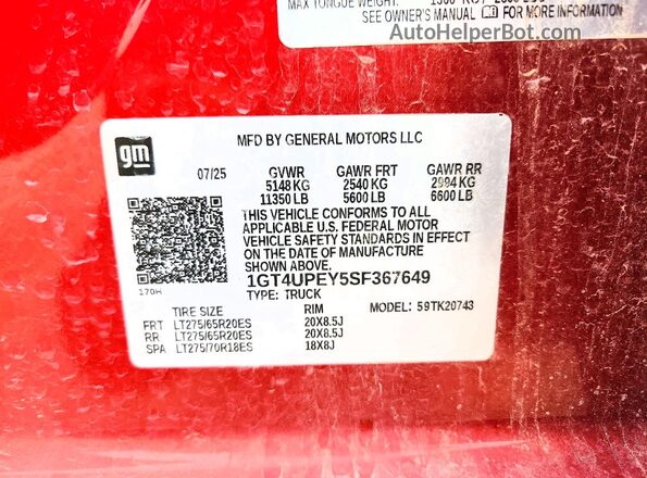 1GT4UPEY5SF367649 2025 GMC SIERRA Red Vista del compartimento del motor