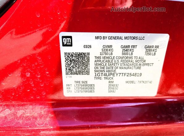 1GT4UPEY7TF254819 2026 GMC SIERRA Red VIN sticker view