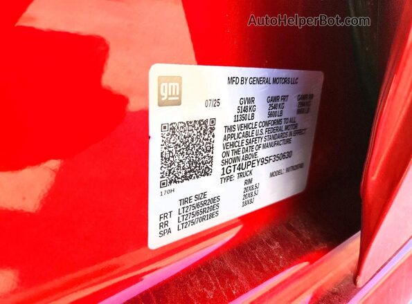 1GT4UPEY9SF350630 2025 GMC SIERRA Красный Вид подкапотного пространства