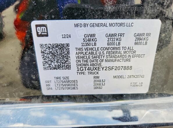 1GT4UXEY2SF207888 2025 GMC SIERRA Black Widok naklejki z numerem VIN