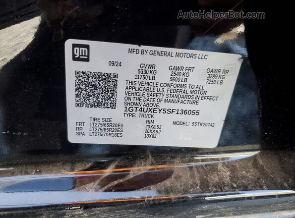 1GT4UXEY5SF136055 2025 GMC SIERRA Charcoal Widok naklejki z numerem VIN