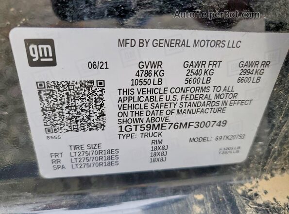 1GT59ME76MF300749 2021 GMC SIERRA Черный Вид подкапотного пространства