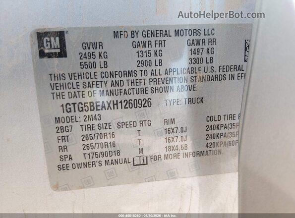 1GTG5BEAXH1260926 2017 GMC CANYON Silver Շարժիչի բաժամունքի տեսք