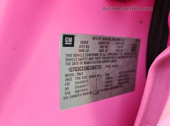 1GTG5CE30G1363729 2016 GMC CANYON Pink Вид наклейки з VIN-кодом