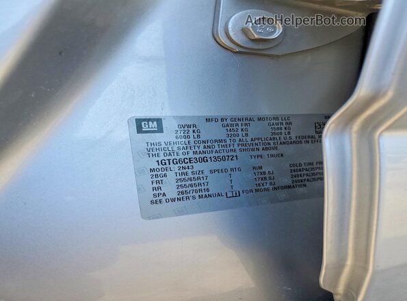 1GTG6CE30G1350721 2016 GMC CANYON Silver Vista del compartimento del motor