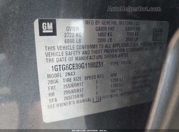 1GTG6CE39G1180231 2016 GMC CANYON Gray Widok komory silnika