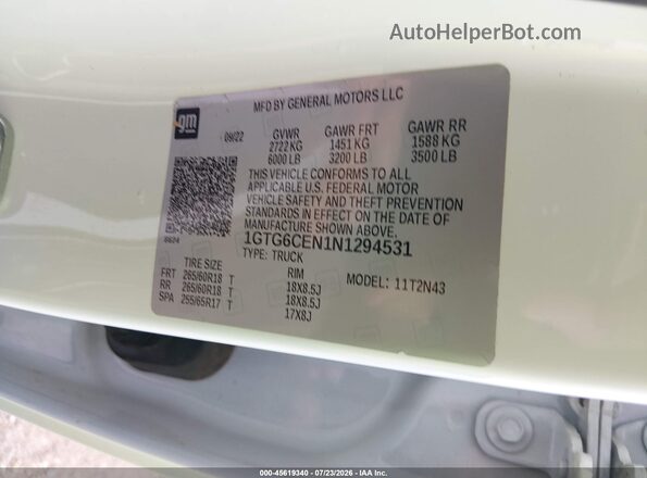 1GTG6CEN1N1294531 2022 GMC CANYON Белый Вид подкапотного пространства