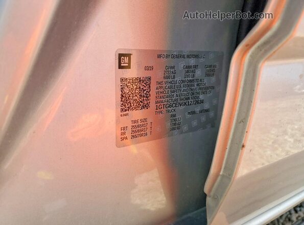 1GTG6CEN6K1272634 2019 GMC CANYON Серебряный Вид наклейки с VIN-кодом