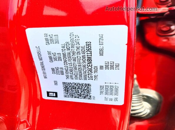 1GTG6CEN8M1126593 2021 GMC CANYON Red Vista de la etiqueta del VIN