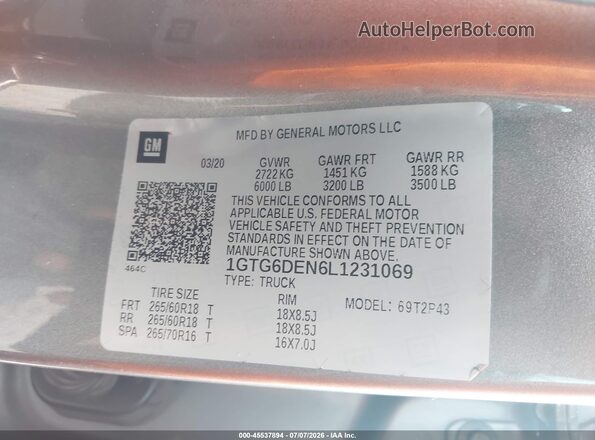 1GTG6DEN6L1231069 2020 GMC CANYON Gray ძრავის განყოფილების ხედი