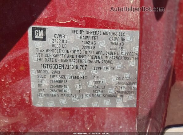 1GTG6DEN7J1230767 2018 GMC CANYON Red Вид підкапотного простору