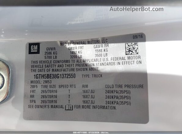 1GTH5BE38G1372550 2016 GMC CANYON White Engine compartment view