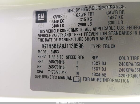 1GTH5BEA9J1130596 2018 GMC CANYON White Widok komory silnika