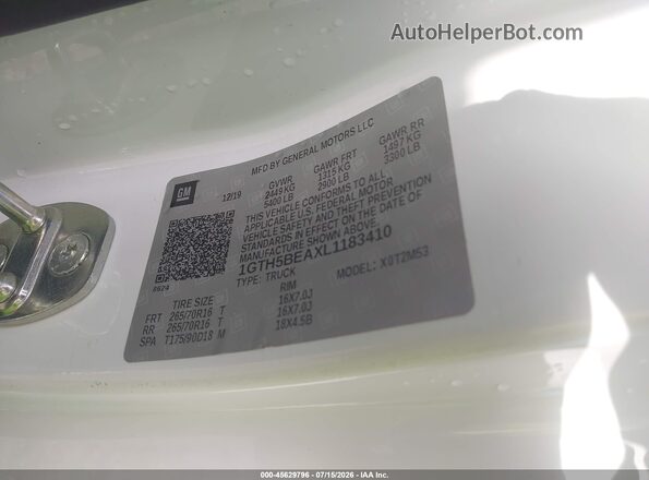 1GTH5BEAXL1183410 2020 GMC CANYON White Vista del compartimento del motor