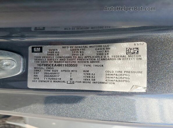 1GTH5CEA4H1183559 2017 GMC CANYON Gray Widok komory silnika