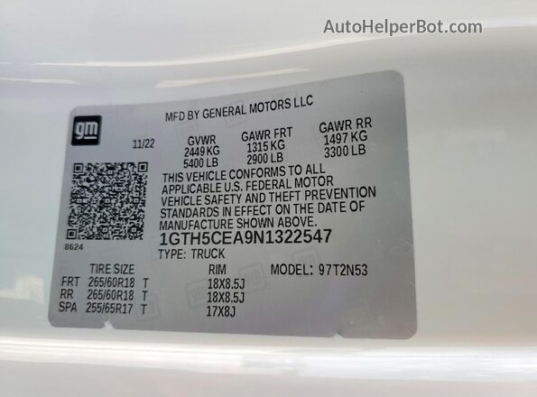 1GTH5CEA9N1322547 2022 GMC CANYON Белый Вид подкапотного пространства