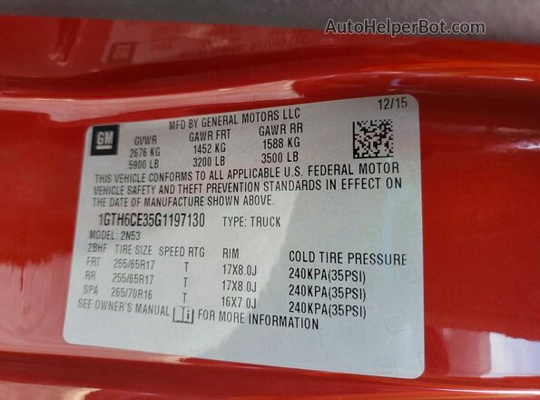 1GTH6CE35G1197130 2016 GMC CANYON Red Engine compartment view