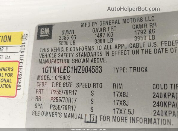 1GTN1LEC1HZ904583 2017 GMC SIERRA White Vista del compartimento del motor