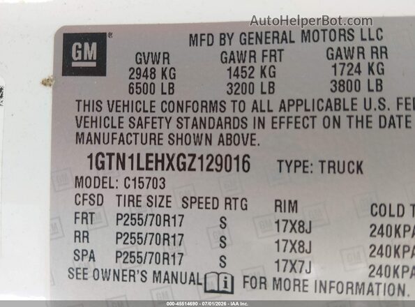 1GTN1LEHXGZ129016 2016 GMC SIERRA White Շարժիչի բաժամունքի տեսք