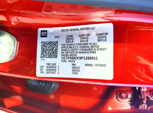 1GTP6BEK9P1268911 2023 GMC CANYON Red Вид підкапотного простору