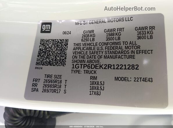 1GTP6DEK2R1221282 2024 GMC CANYON White Շարժիչի բաժամունքի տեսք