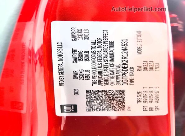 1GTP6DEK2R1244531 2024 GMC CANYON Red ძრავის განყოფილების ხედი