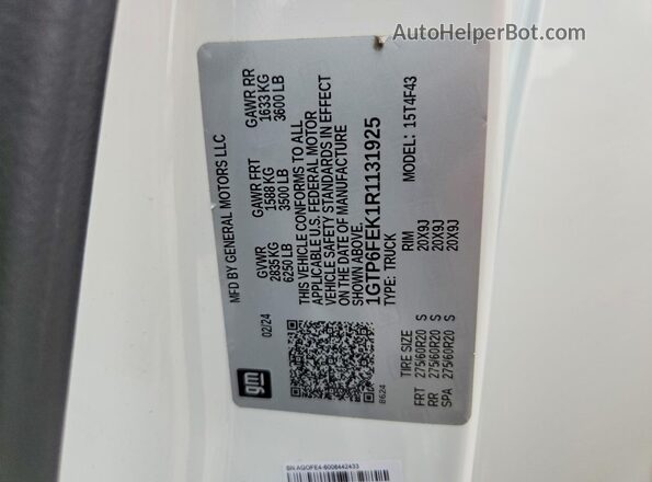 1GTP6FEK1R1131925 2024 GMC CANYON White Widok komory silnika