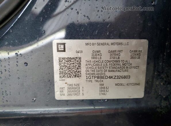1GTP8BED4KZ326803 2019 GMC SIERRA Charcoal Vista del compartimento del motor