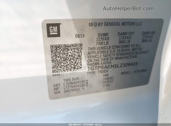 1GTP9AEH1LZ109415 2020 GMC SIERRA White Engine compartment view