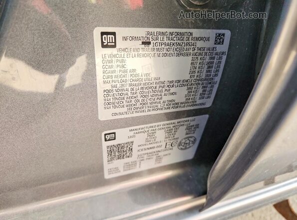 1GTP9AEK5NZ165341 2022 GMC SIERRA Gray VIN კოდის სტიკერის ხედი
